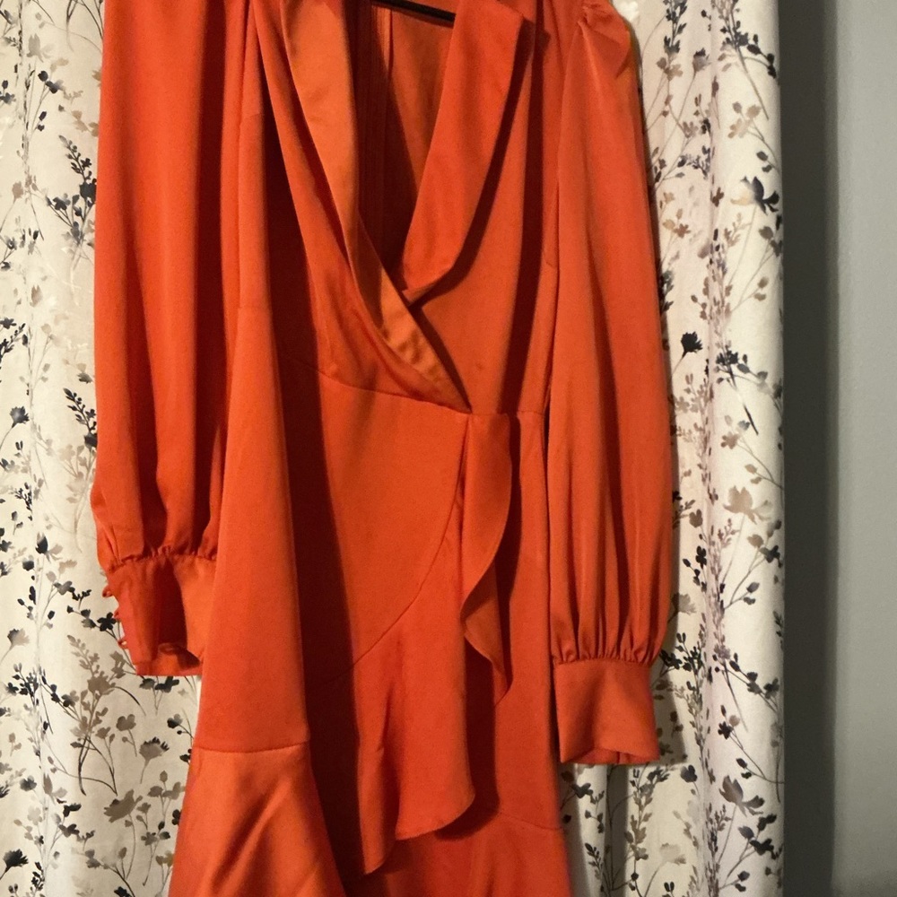 Karl Lagerfeld Orange Long-Sleeve Wrap Dress